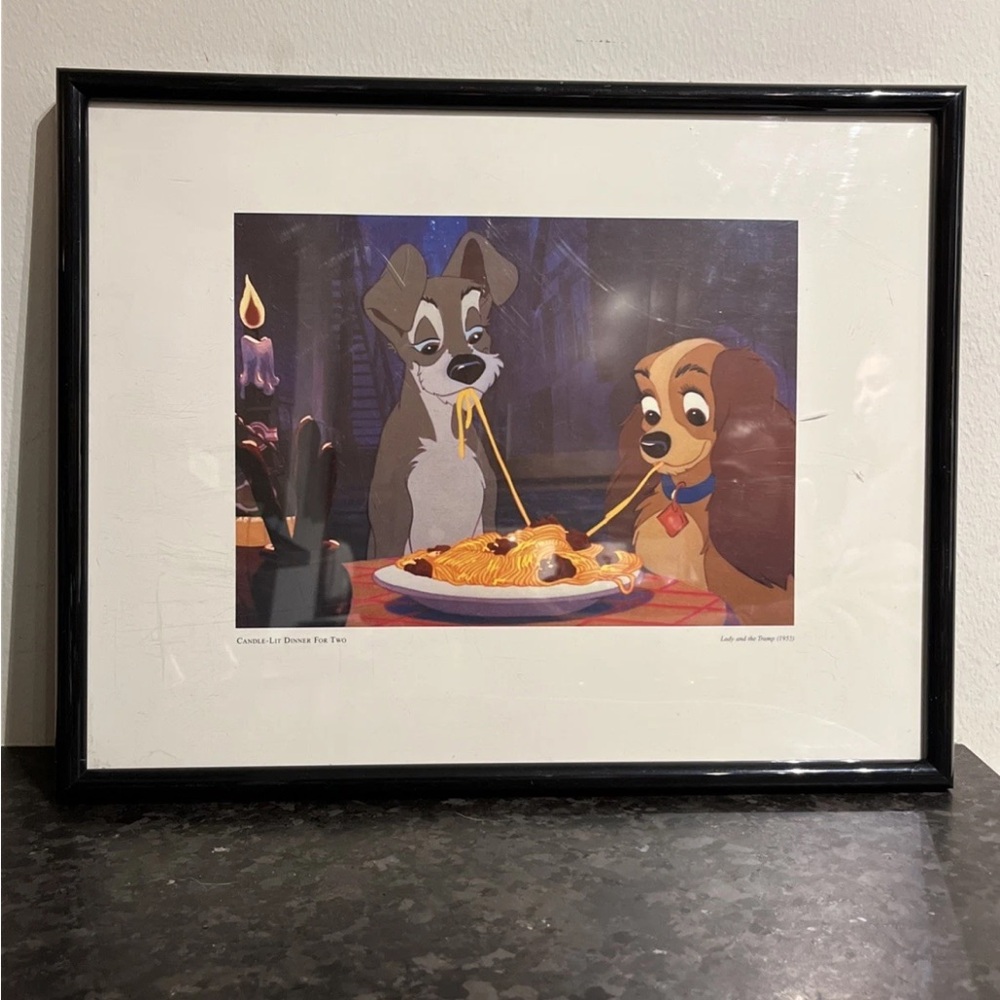 Frame Disney Art The Lady and the Tramp "Candle Lit Dinner for Two"